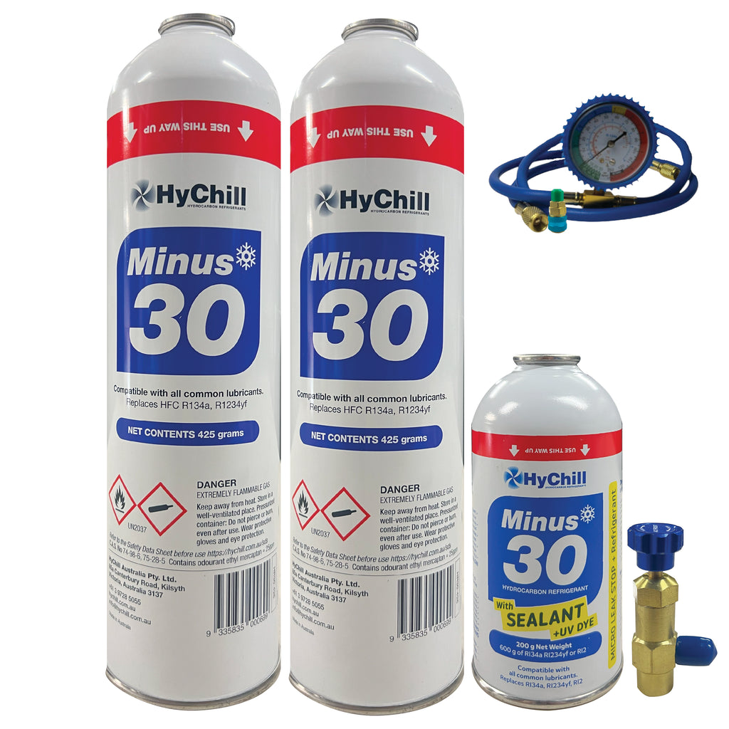 Hychill Minus30 TRIO Pack with Hose Kit – R134a, R12 & R1234yf Refrigerant Alternative