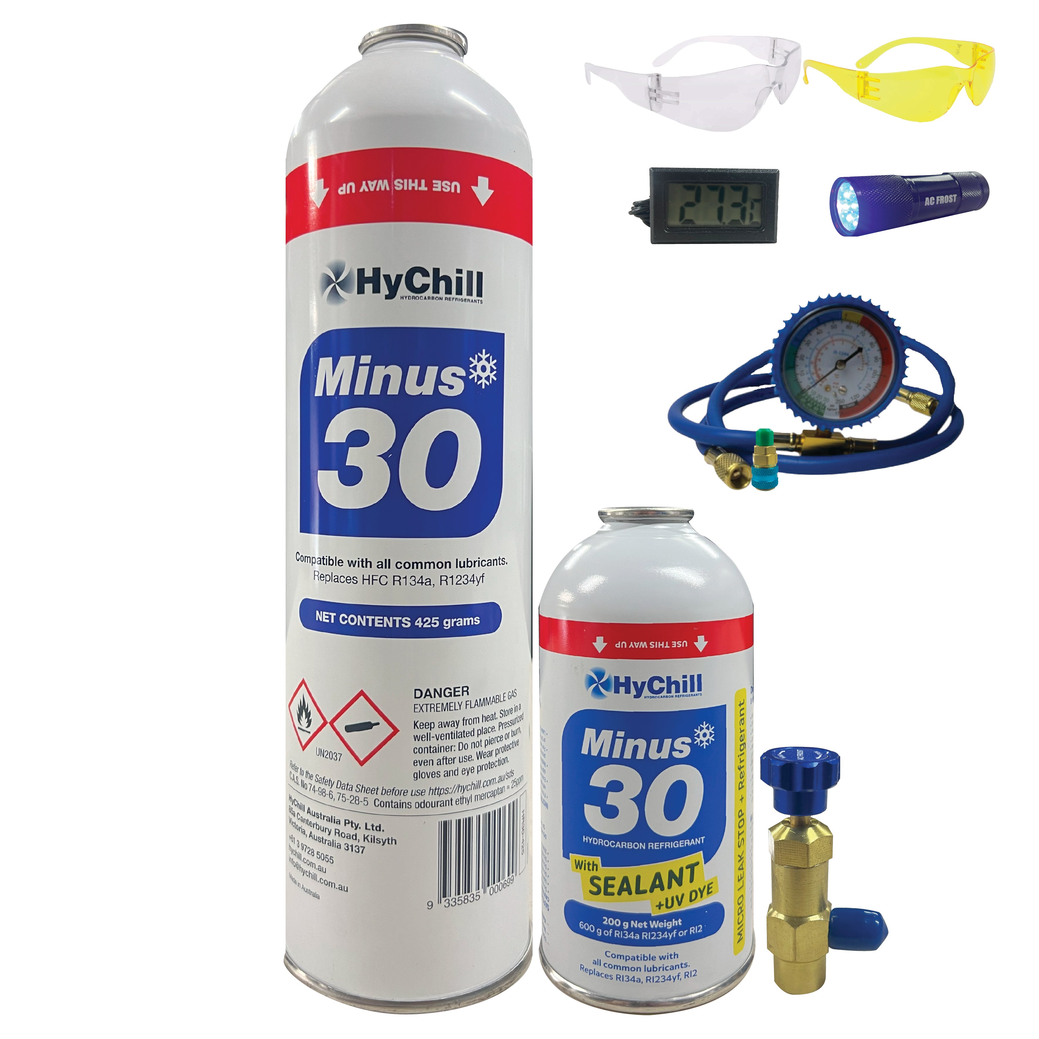 Hychill Minus30 -DUO Pack- UV KIT - R134a, R12, R1234YF alternative