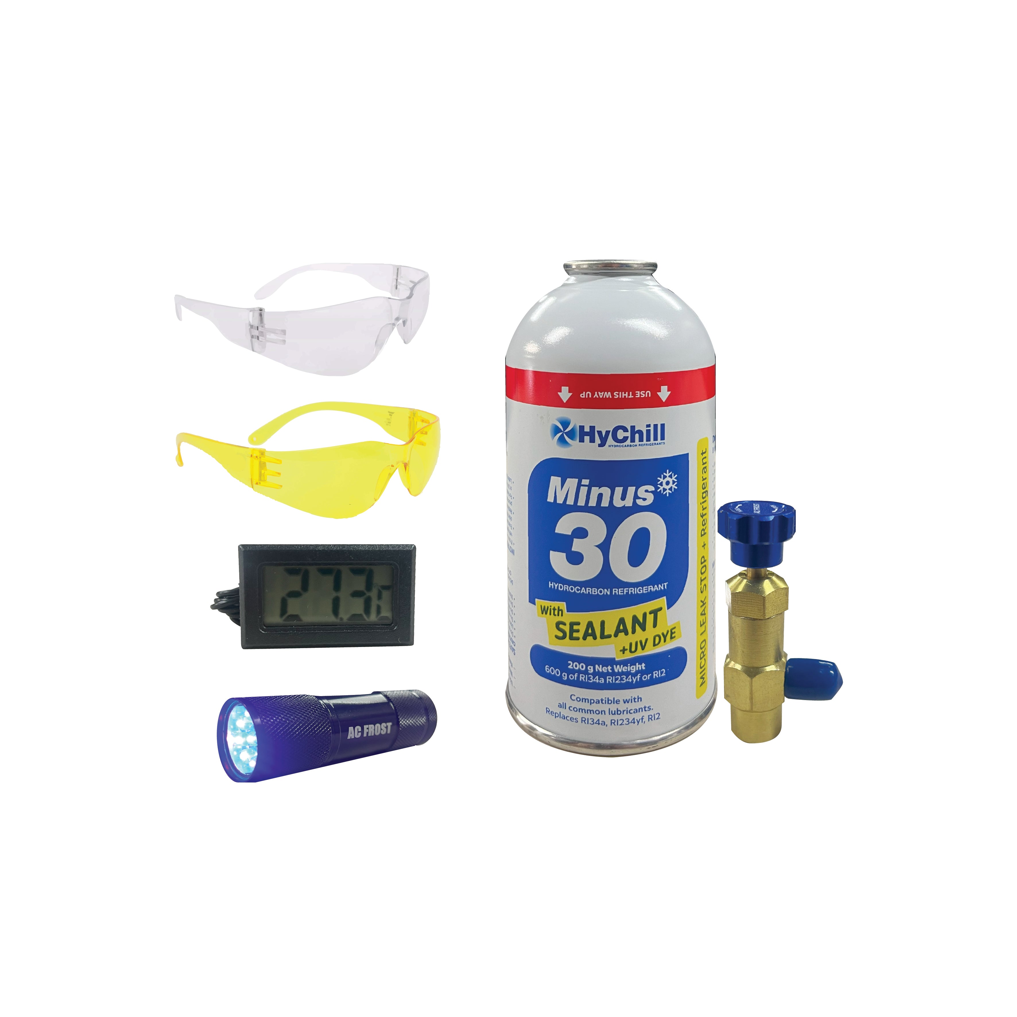 Hychill Minus30 Sealant & UV Kit – R134a, R12 & R1234yf Refrigerant Alternative