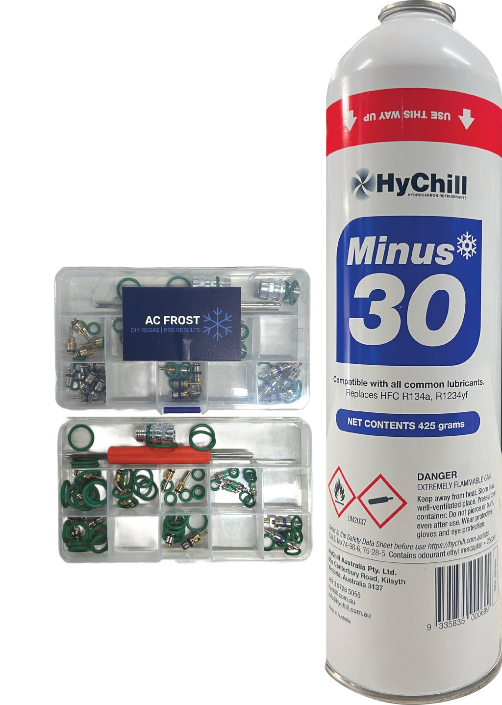 Hychill Minus30 Single Pack with Tap & AC Repair Kit – R134a, R12 & R1234yf Alternative